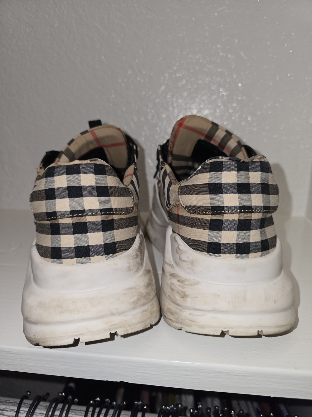 Burberry Tan Plaid Sneakers with Black Laces and Red Accent - Picture 7 of 11